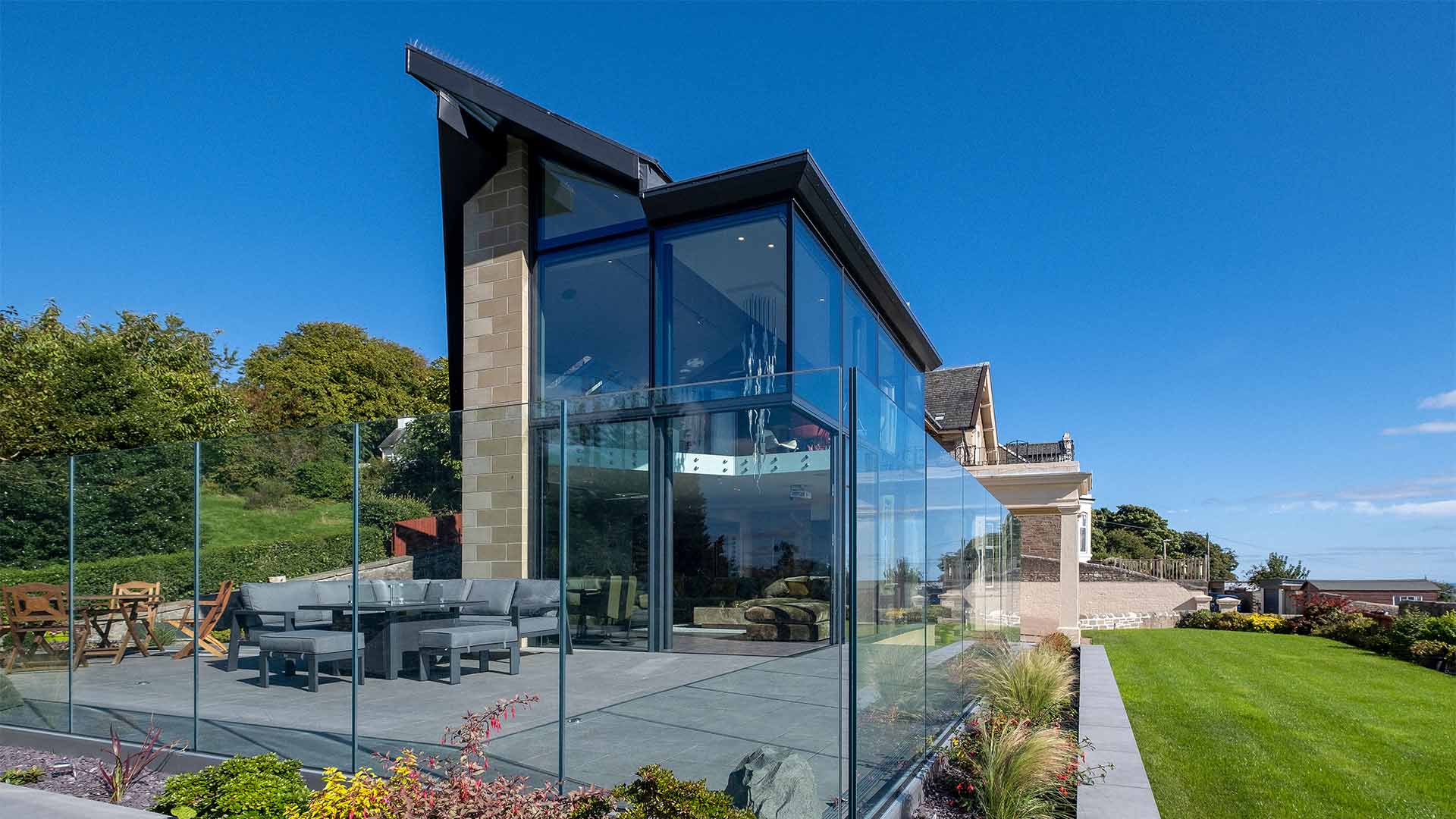 Large Glass Two Storey Extension Outside View Broughty Ferry