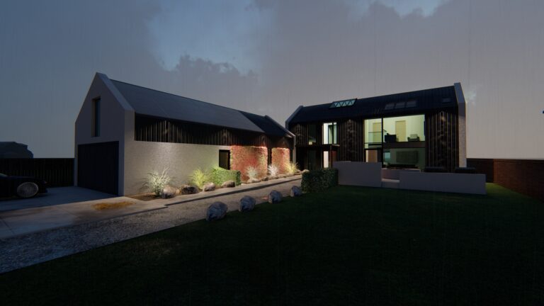 Modern House at Night in Angus Architect Drawing
