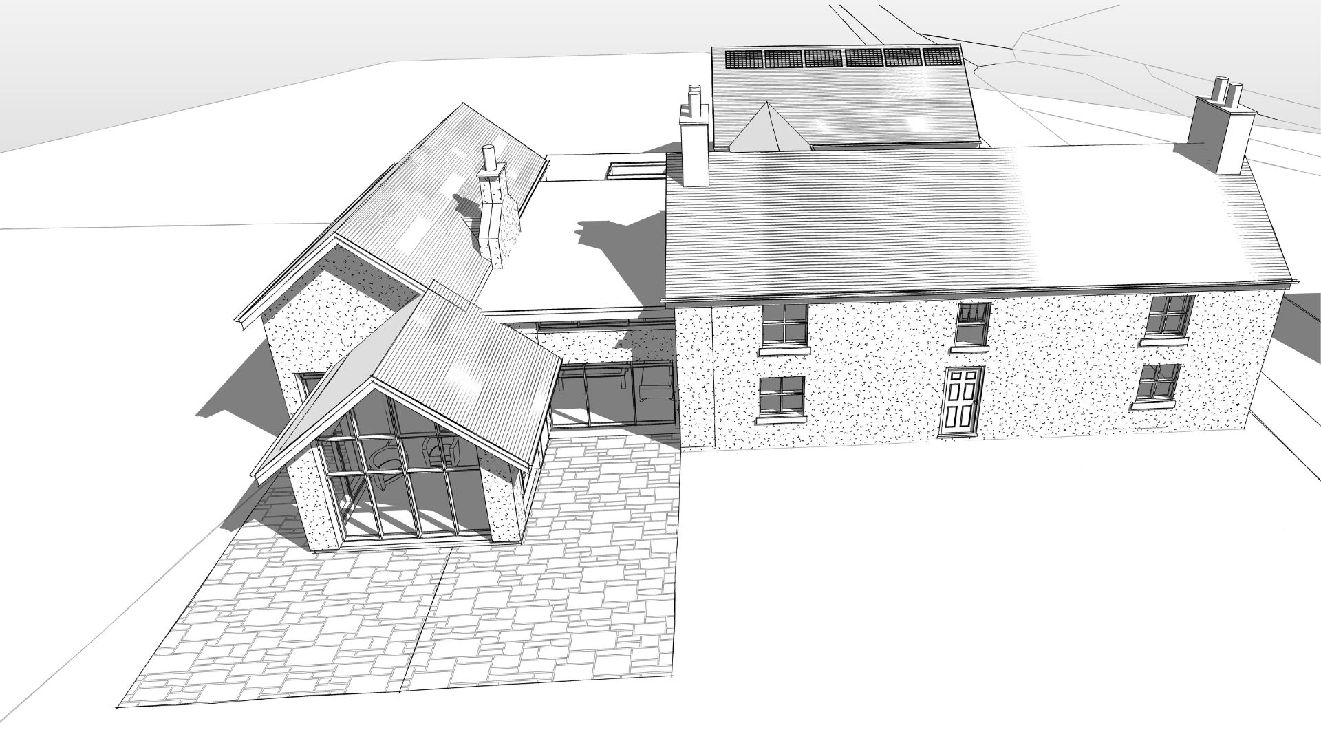 Brighton Farmhouse New Extension Outside Drawing