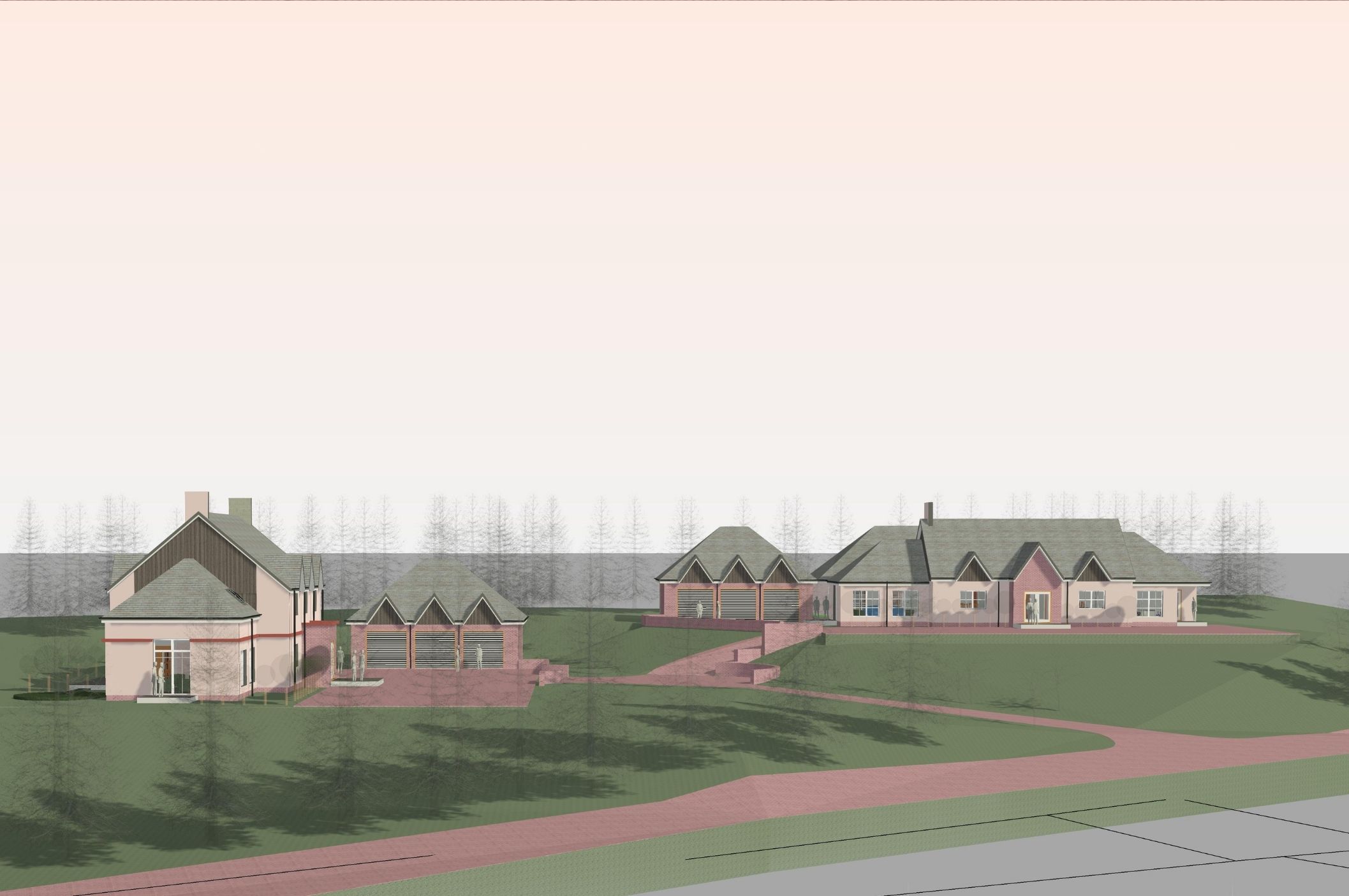 Architectural visualisation of two detached villas in Dunning set within large garden plots